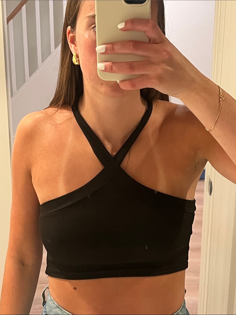 Black Cross-Strap Ribbed Crop Top - Women Intimates & Sleepwear